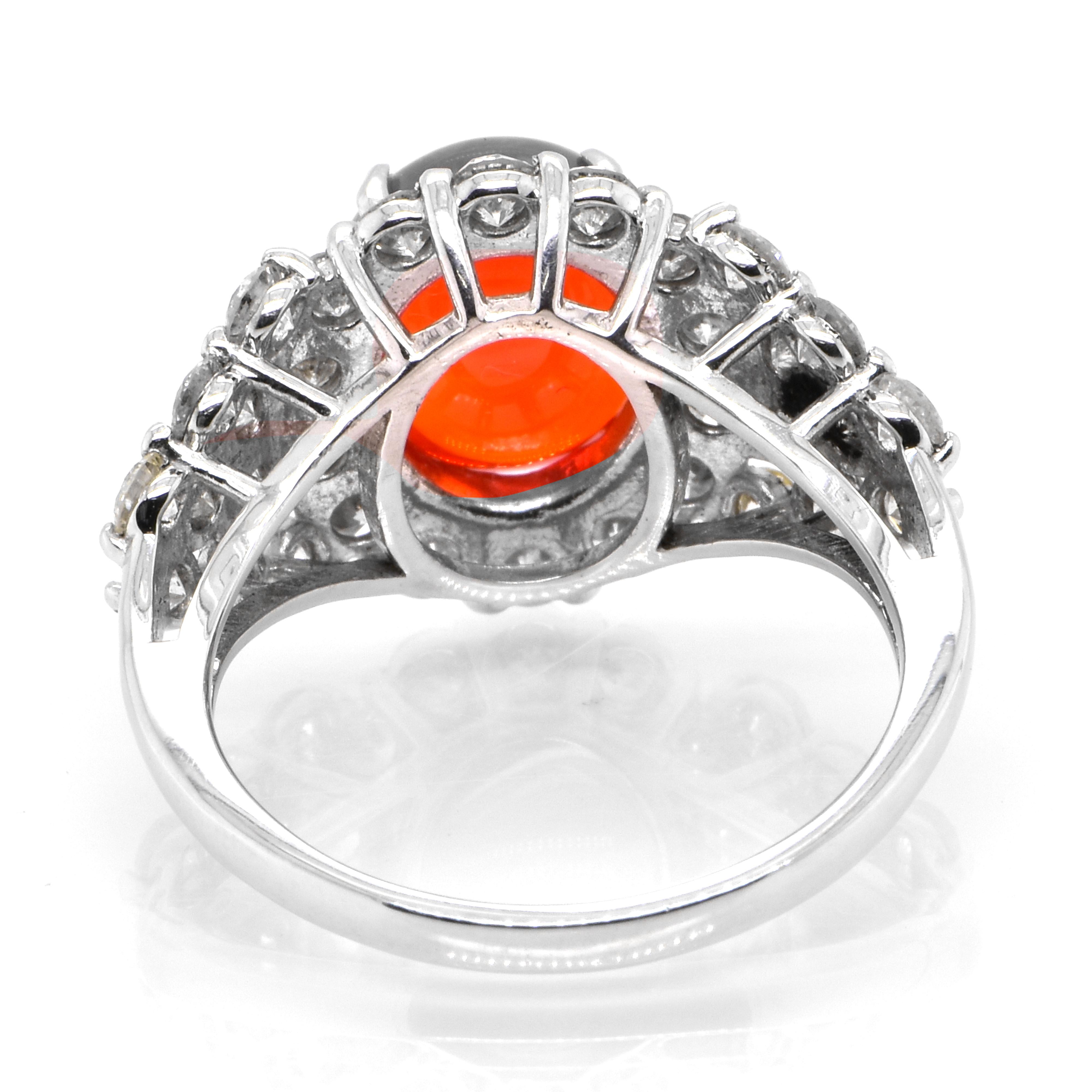 Women's 2.36 Carat Natural Mexican Fire Opal and Diamond Cocktail Ring Set in Platinum For Sale