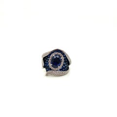 2.36 Carat Natural Oval-Cut Royal Blue Sapphire and White Diamond Gold Ring