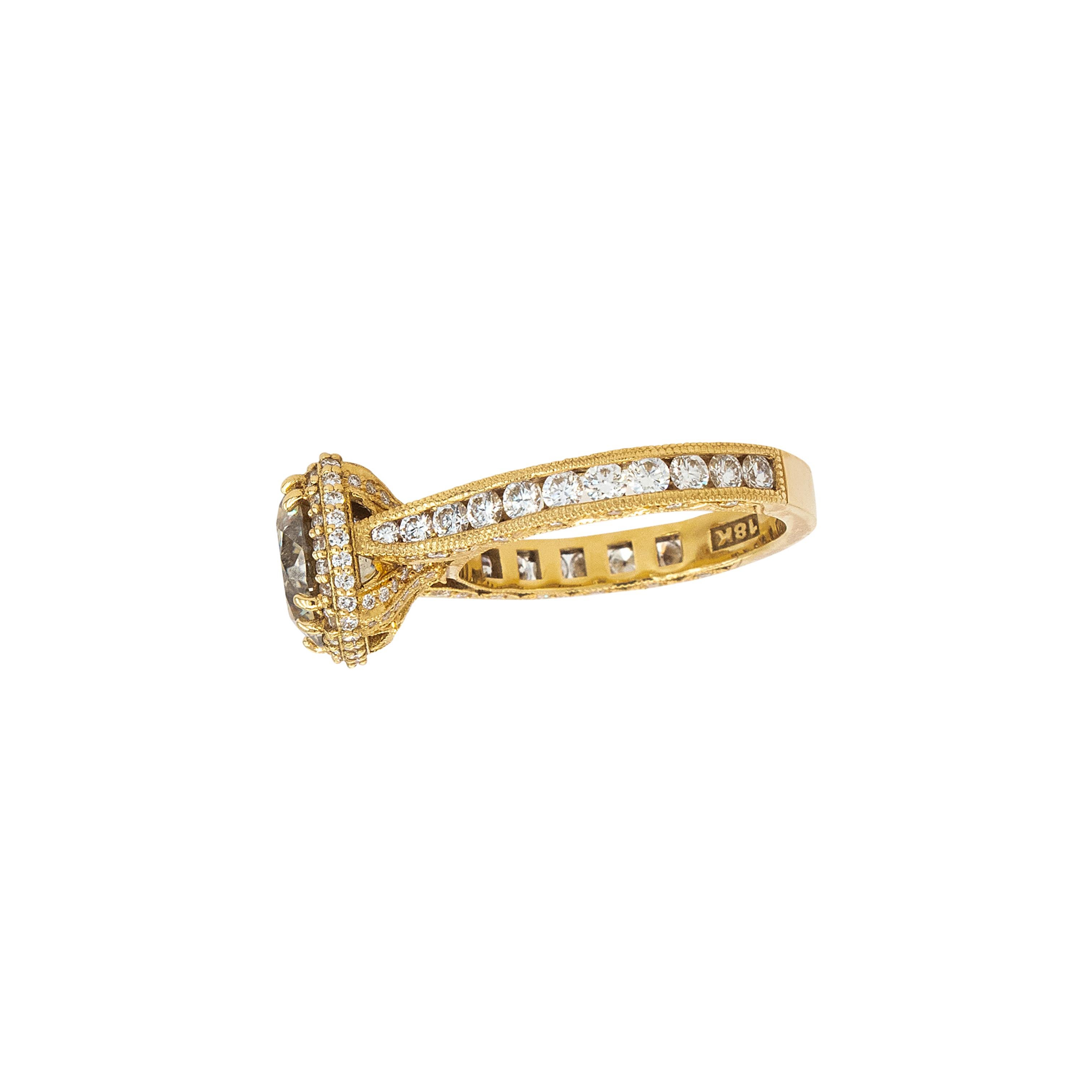 2,36 Karat Natürlicher Runder Brillant Fancy Diamant Verlobungsring im Angebot 1