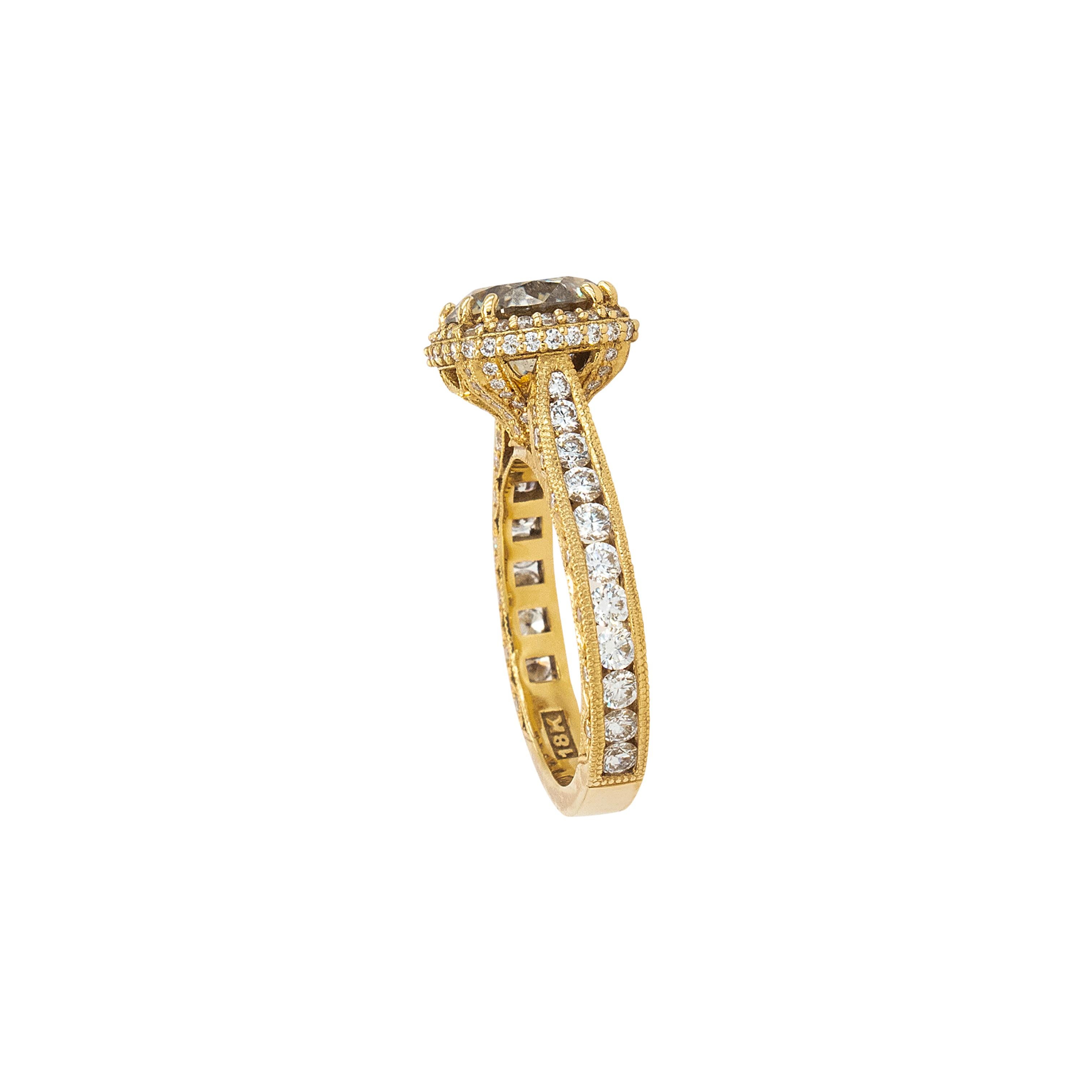 2,36 Karat Natürlicher Runder Brillant Fancy Diamant Verlobungsring im Angebot 9