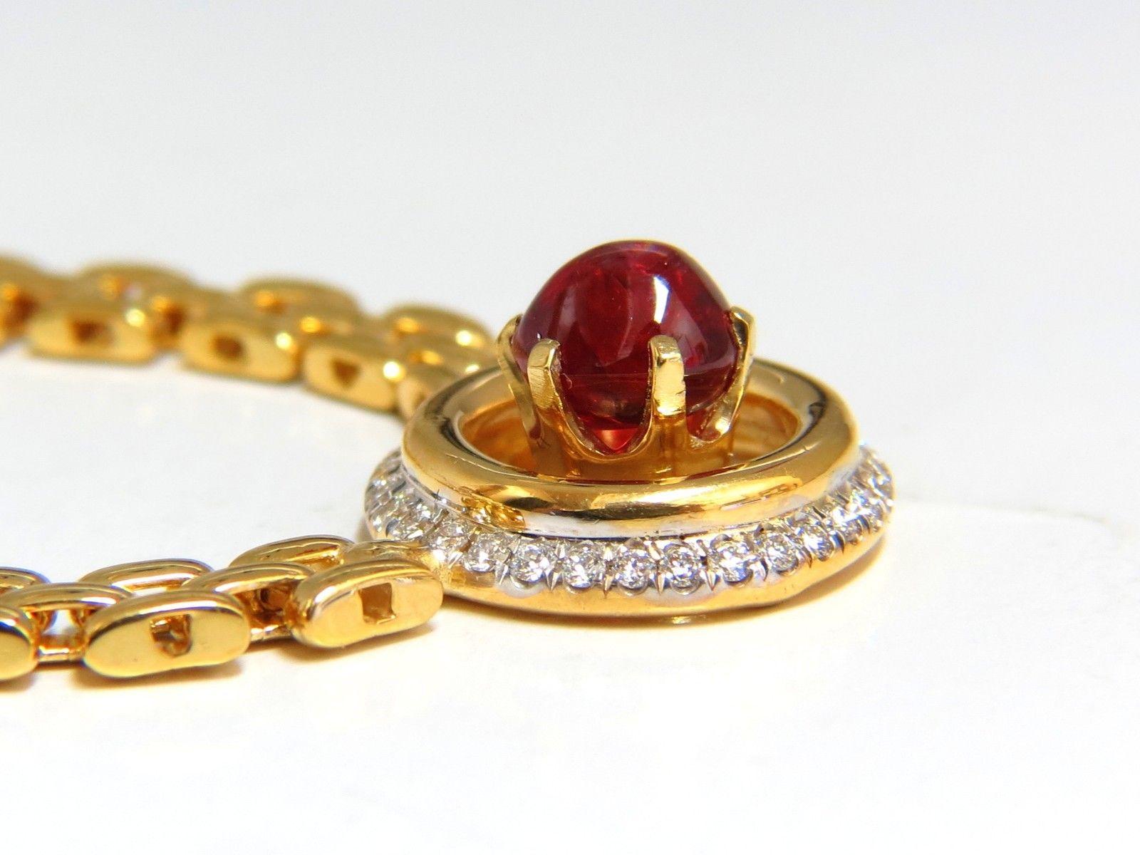 2.00ct. Natural Spinel necklace.

Deep Red color

6.2 x 6.7mm

clarity and transparent.

Diamonds: .36ct.

G-color Vs-2 clarity.

14kt. yellow gold

Necklace: 18.5 Inches.

35.4 grams.

Necklace Chain Caliber: 4.8mm

Diameter of circle on frame: