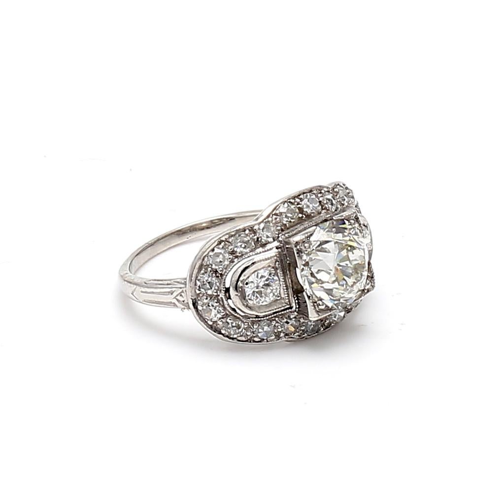 2.36 Carat Old European Cut and Round Diamond Platinum Engagement Ring In Good Condition For Sale In New York, NY