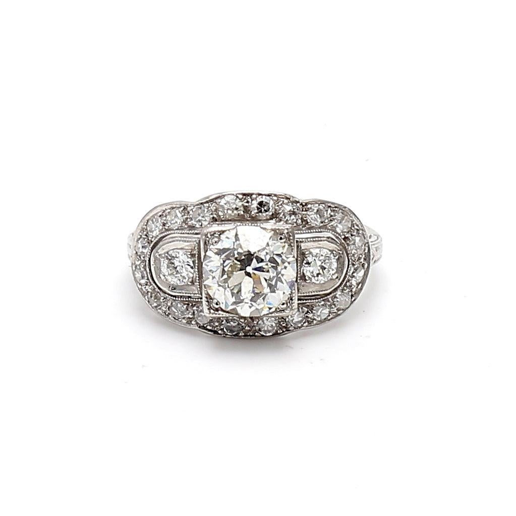 2.36 Carat Old European Cut and Round Diamond Platinum Engagement Ring For Sale