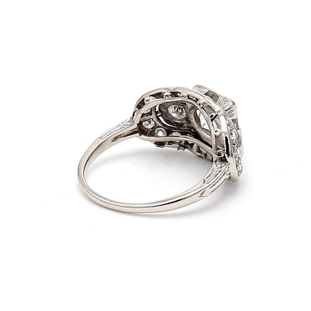 Women's 2.36 Carat Old European Cut and Round Diamond Platinum Engagement Ring For Sale