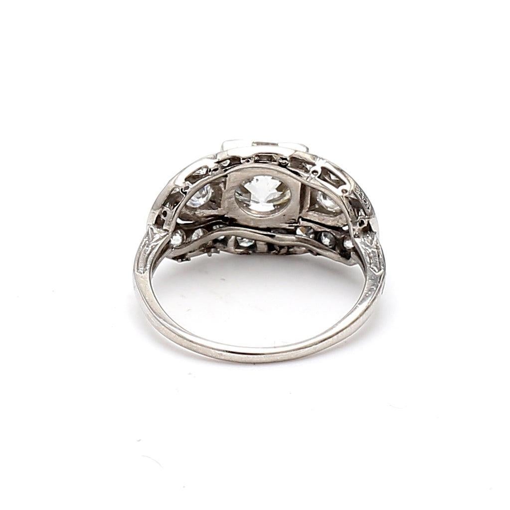 2.36 Carat Old European Cut and Round Diamond Platinum Engagement Ring For Sale 1