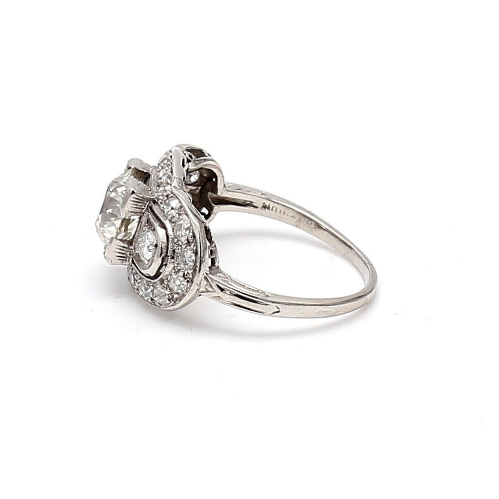2.36 Carat Old European Cut and Round Diamond Platinum Engagement Ring For Sale 3