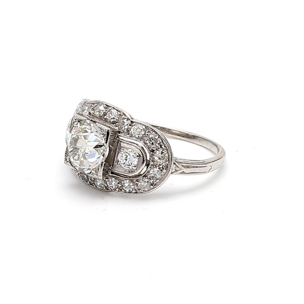 2.36 Carat Old European Cut and Round Diamond Platinum Engagement Ring For Sale 4