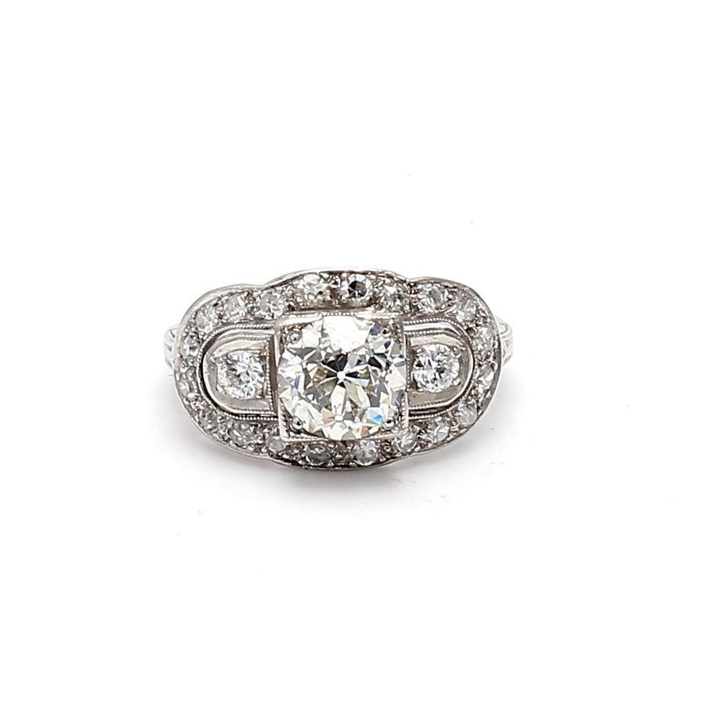 2.36 Carat Old European Cut and Round Diamond Platinum Engagement Ring For Sale 5