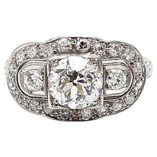 2.36 Carat Old European Cut and Round Diamond Platinum Engagement Ring