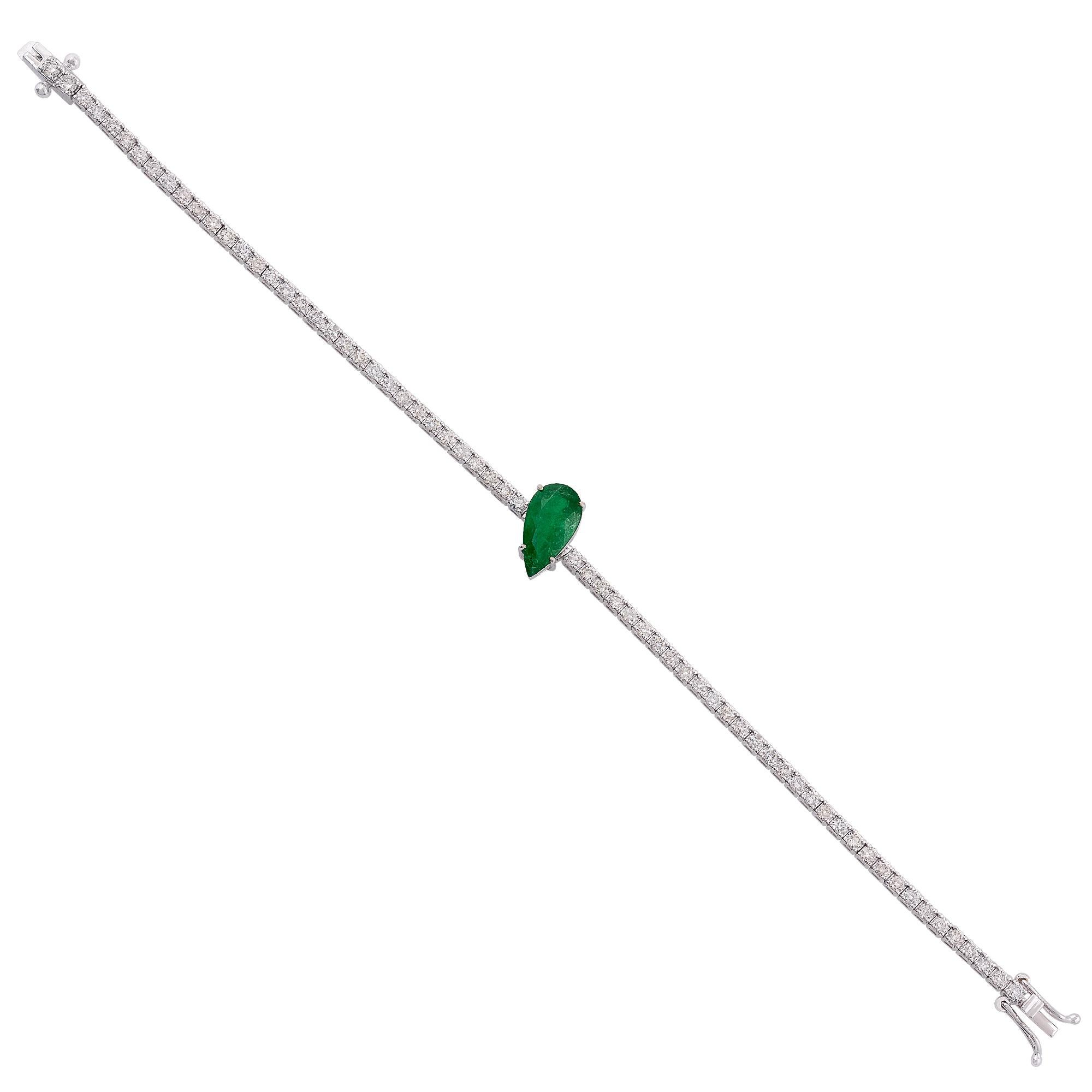 Moderno Bracciale con gemma smeraldo a pera da 2,36 carati Diamante da 2,50 carati Oro bianco 18 carati in vendita