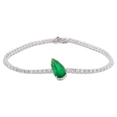 2.36 Carat Pear Emerald Gemstone Bracelet 2.50 Carat Diamond 18 Karat White Gold