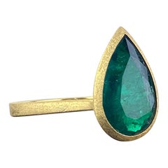 2.36 Carat Pear Shape Colombian Emerald Engagement Ring