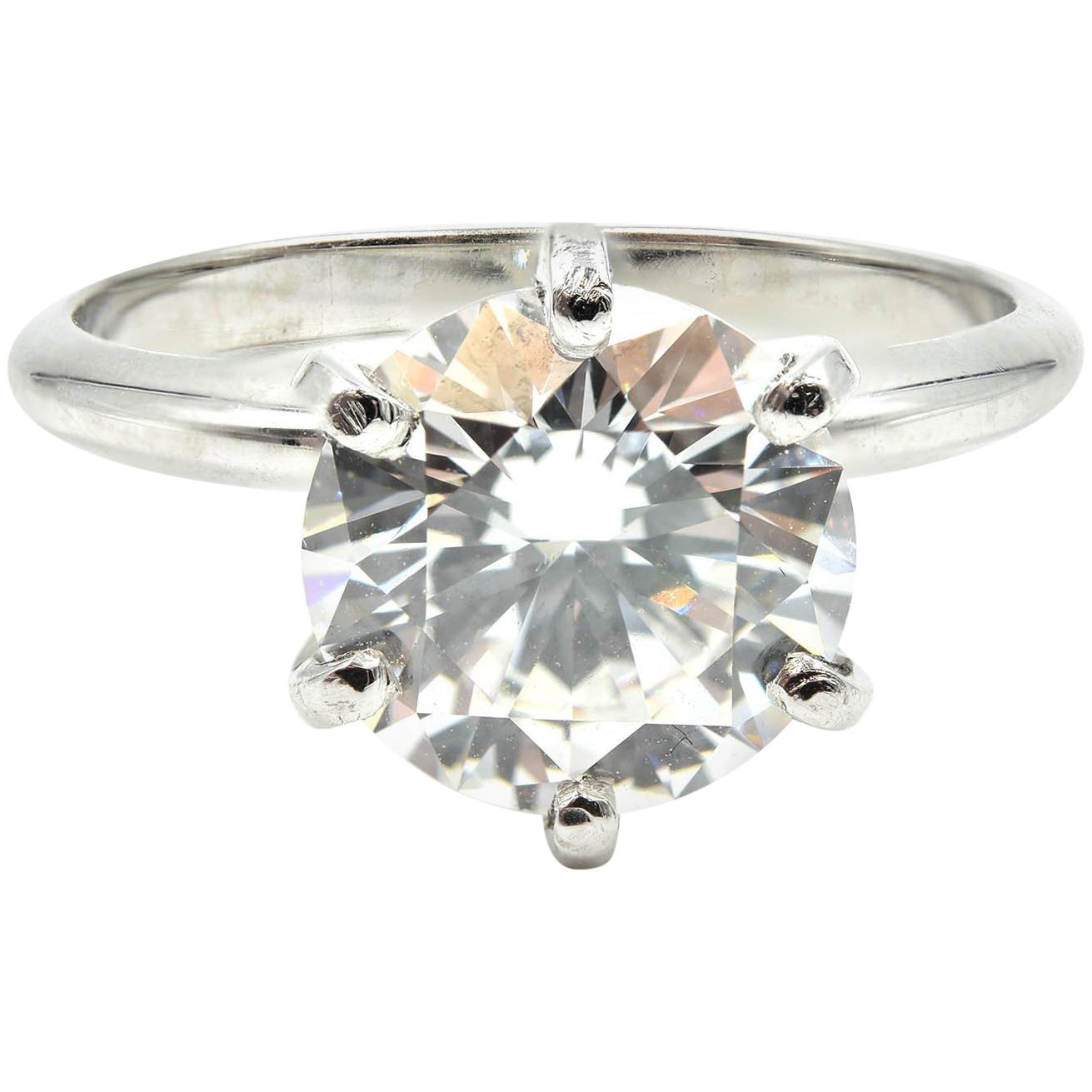 Bague de fiançailles solitaire en platine avec diamant taille brillant rond de 2,36 carats certifié GIA