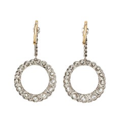 2.36 Carat Round Diamond Platinum Circle Dangle Art Deco Earrings
