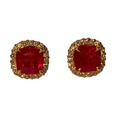 2.36 Carat Ruby and Diamond Halo Earrings in Platinum and 18 Karat Yellow Gold