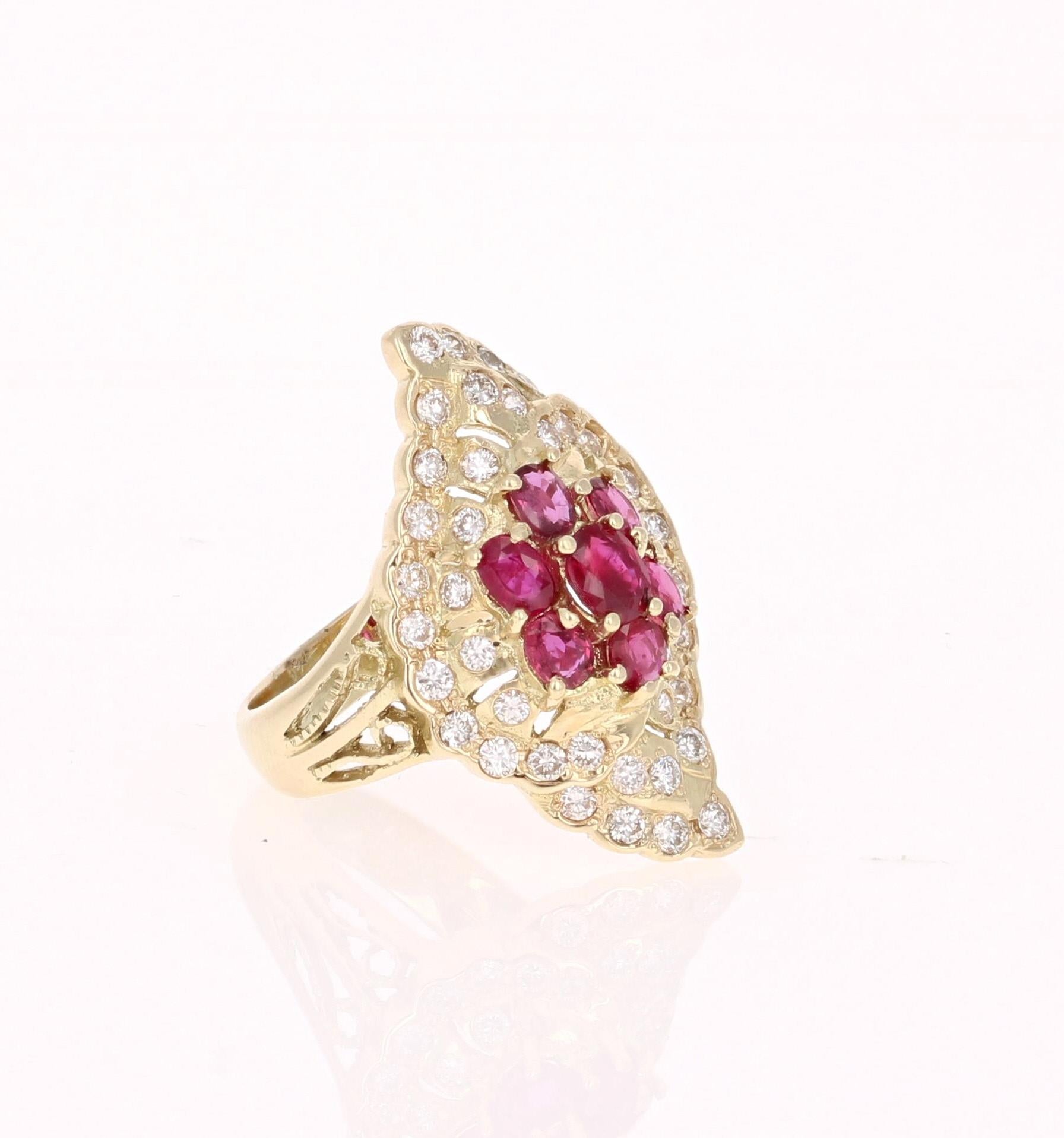 Victorian 2.36 Carat Ruby Diamond 14 Karat Yellow Gold Ring For Sale