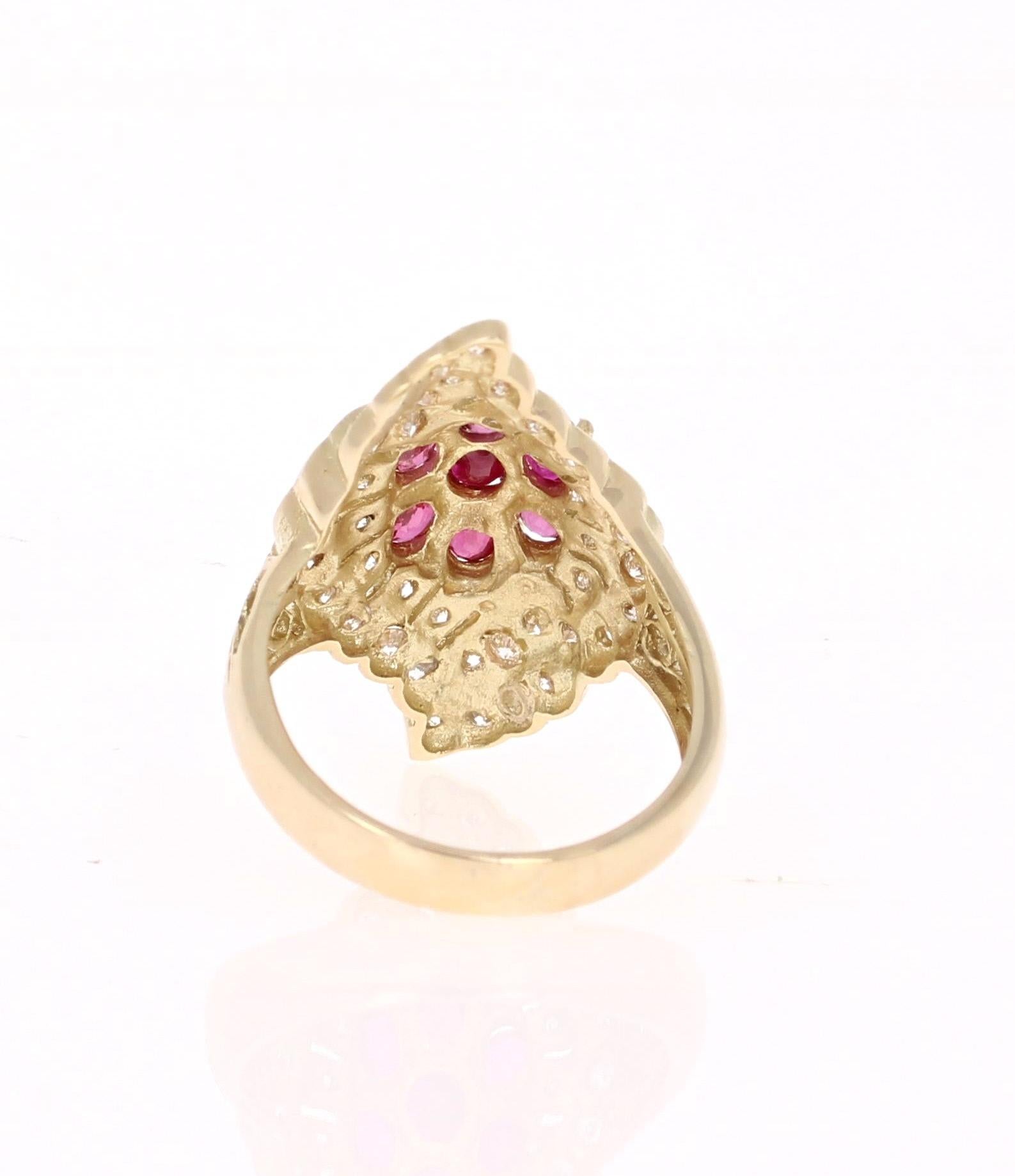 Oval Cut 2.36 Carat Ruby Diamond 14 Karat Yellow Gold Ring For Sale