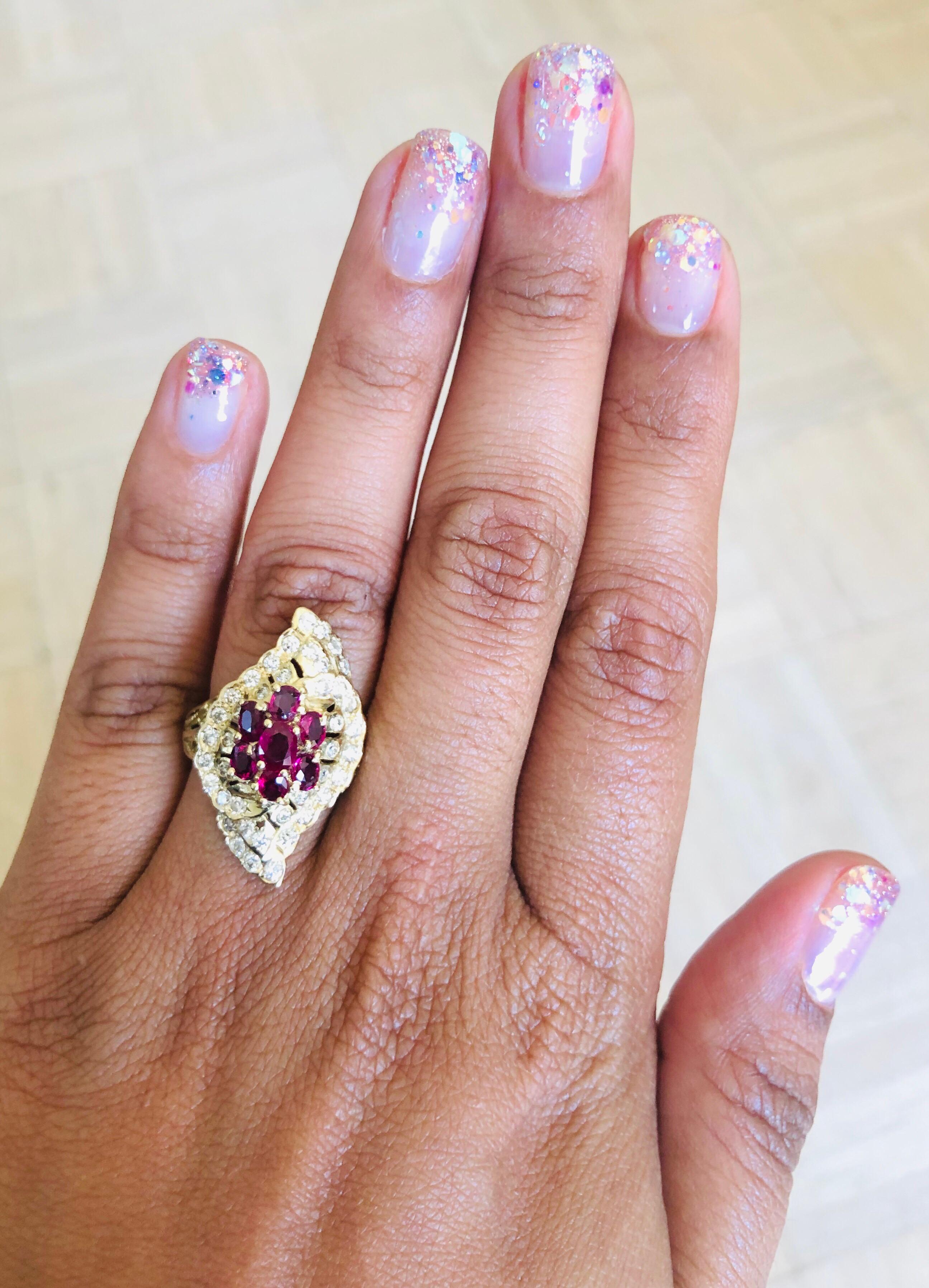Women's 2.36 Carat Ruby Diamond 14 Karat Yellow Gold Ring For Sale