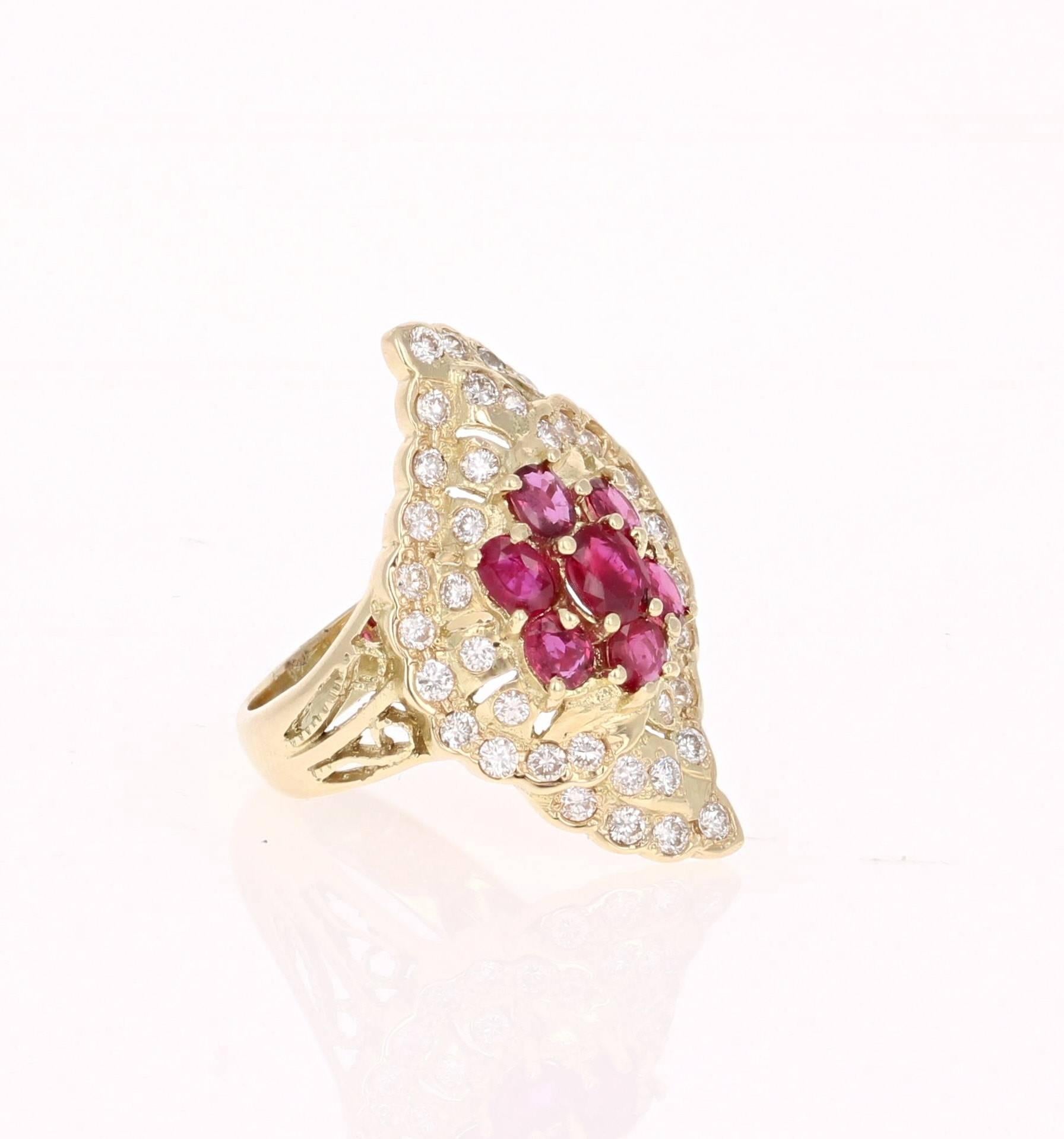 Oval Cut 2.36 Carat Ruby Diamond Art Deco Yellow Gold Ring