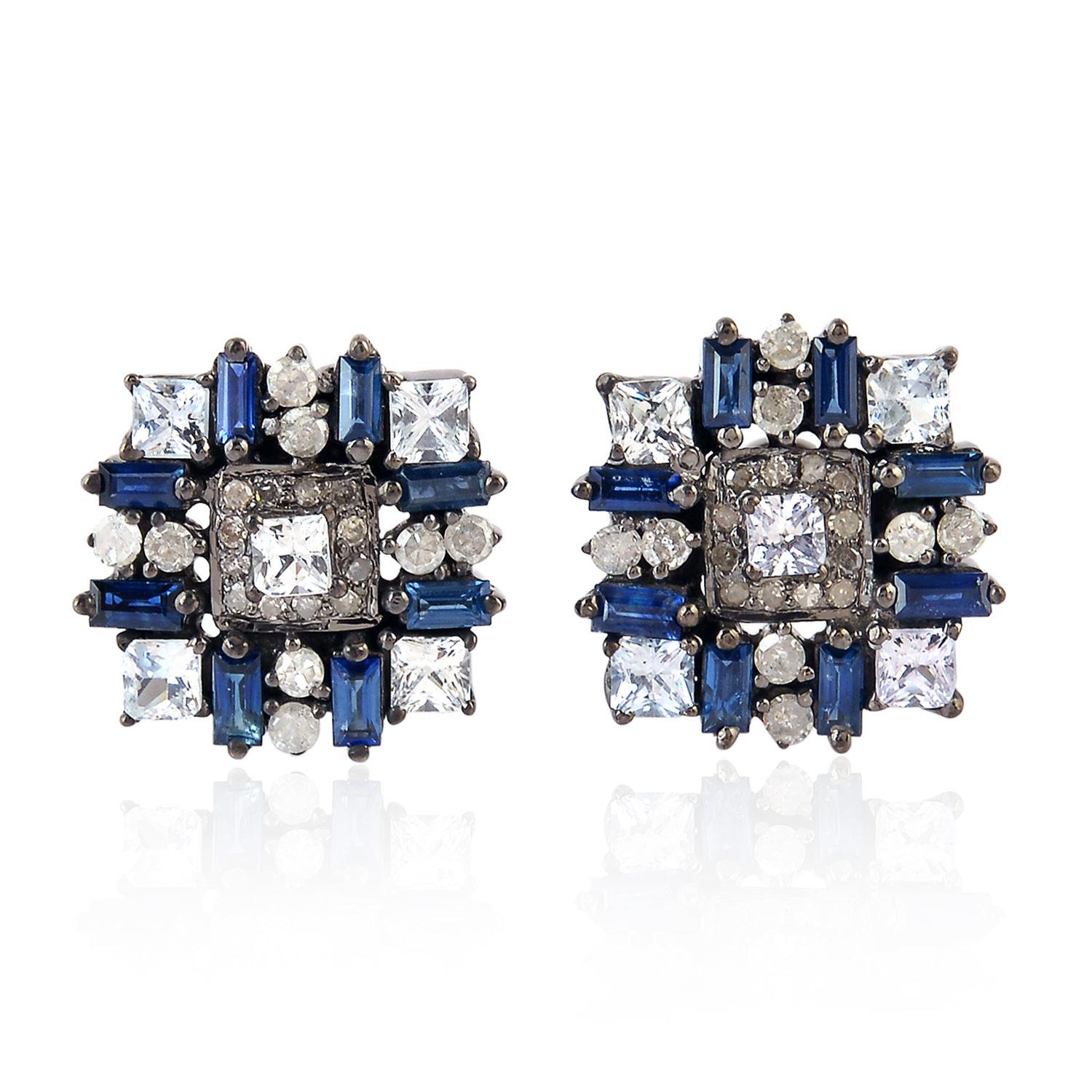 Moderne Boutons de manchette en saphirs taille baguette et diamants de 2,36 carats en vente