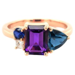 2.36 Carats Amethyst, Topaz, Sapphire, and Diamond set in 14K Rose Gold Ring
