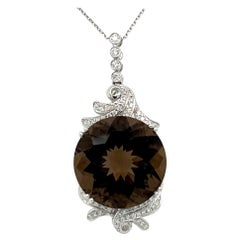Pendentif en or 14KW avec topaze fumée et diamants ronds de 23,63 carats