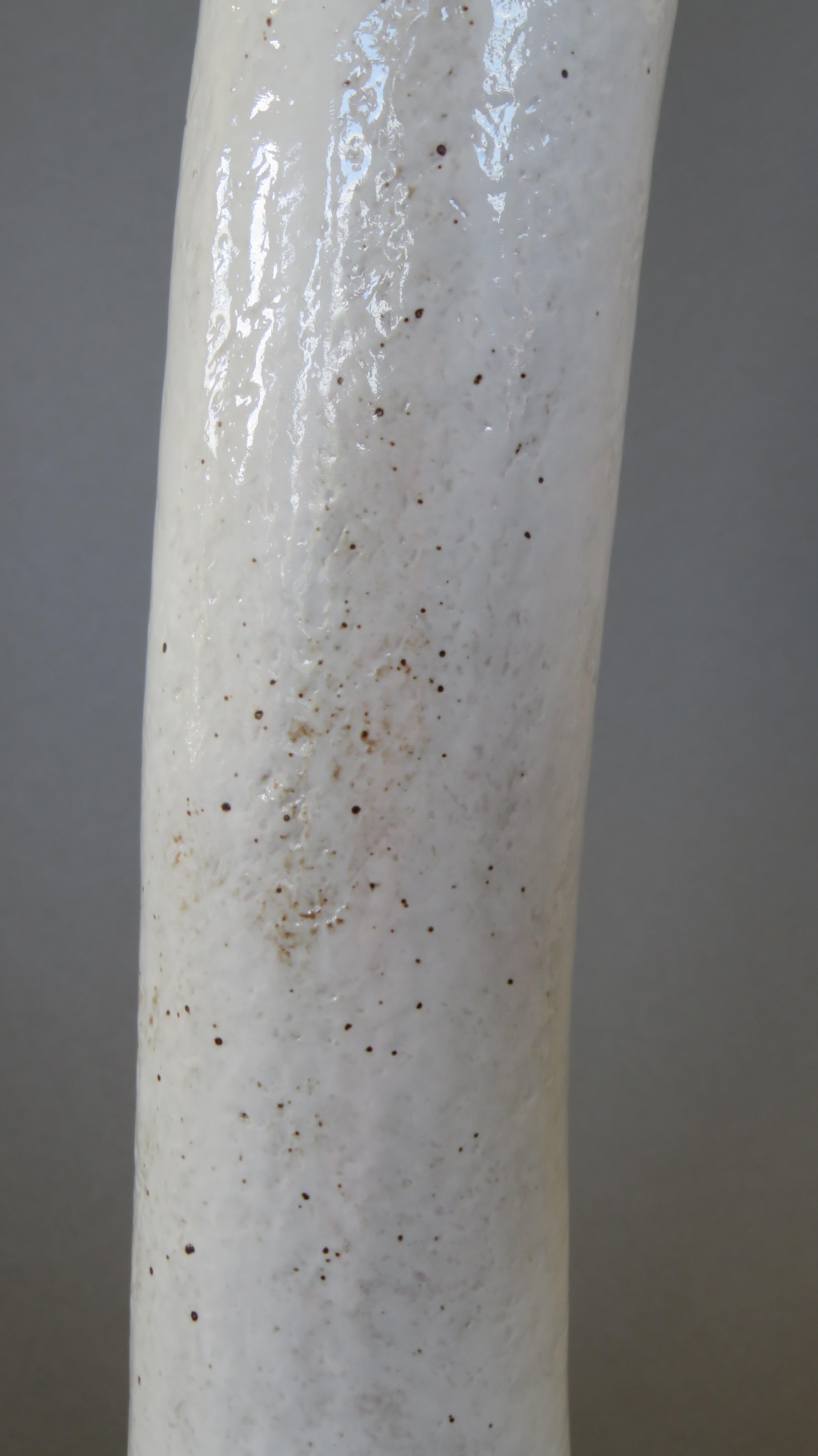 Contemporary Tall Arcing Ceramic Vase, White Glaze with Brown Edge, Hand Built