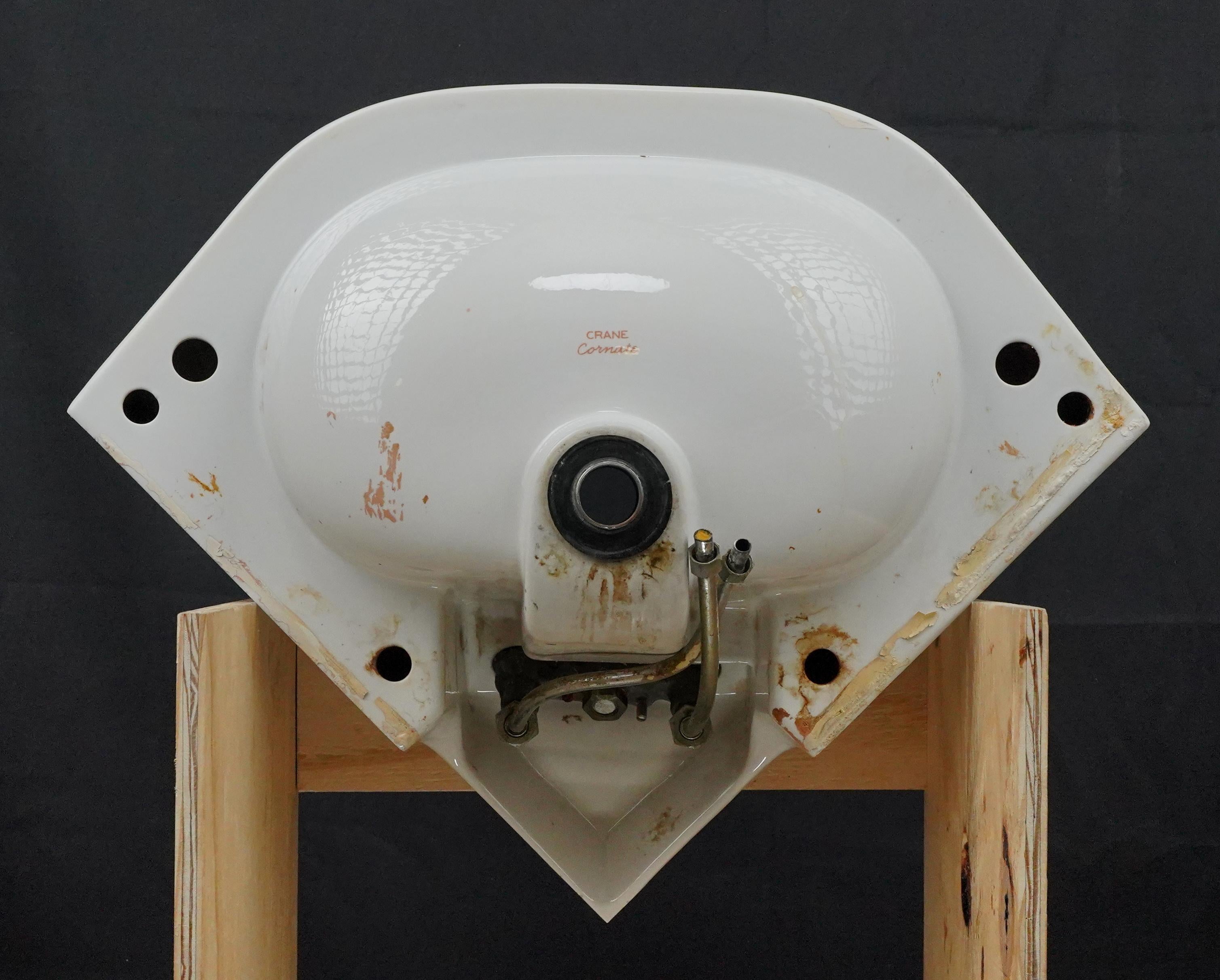 23.635 in. Crane Cornate White Corner Wall Sink For Sale 8