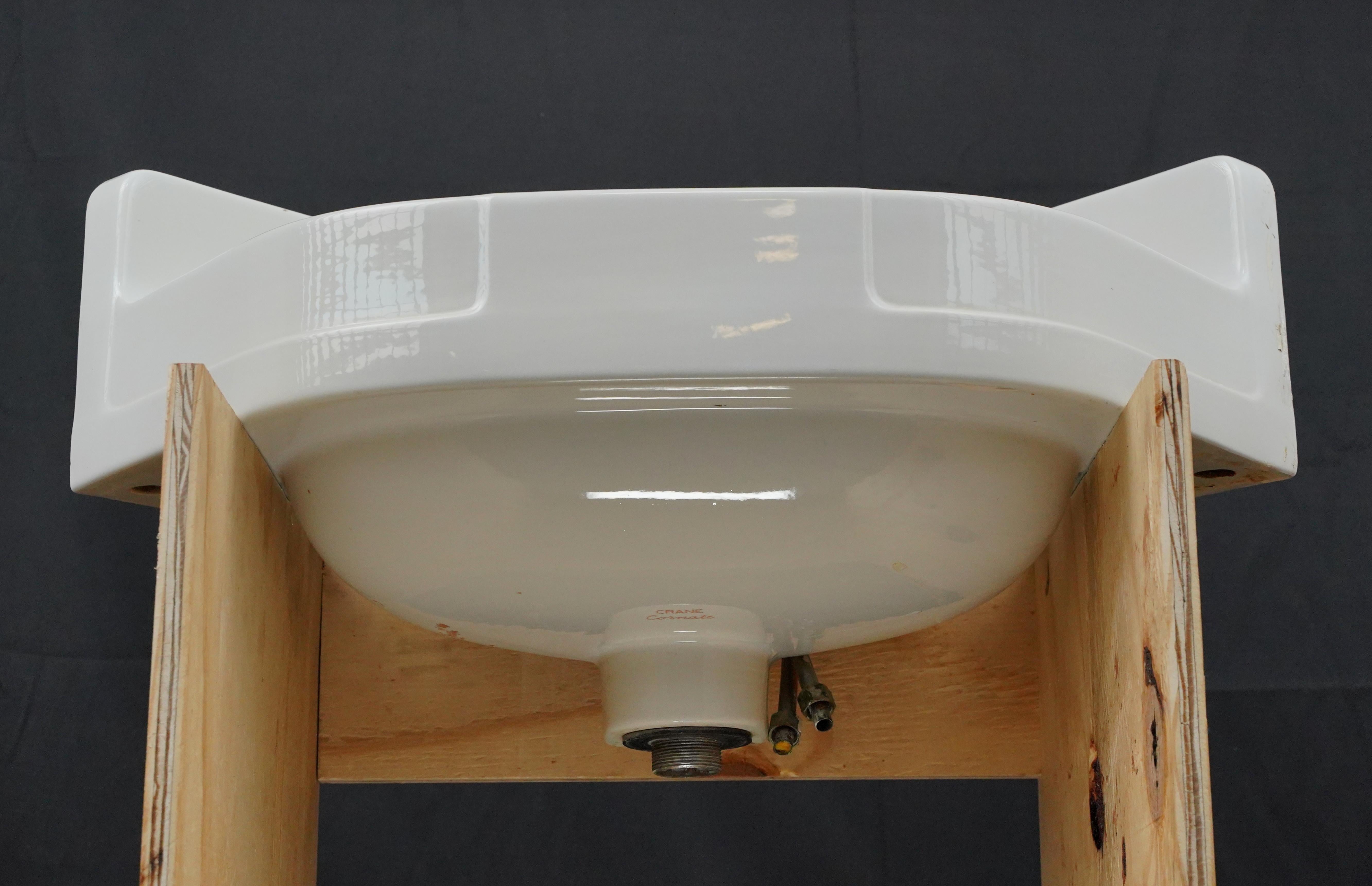 American 23.635 in. Crane Cornate White Corner Wall Sink For Sale