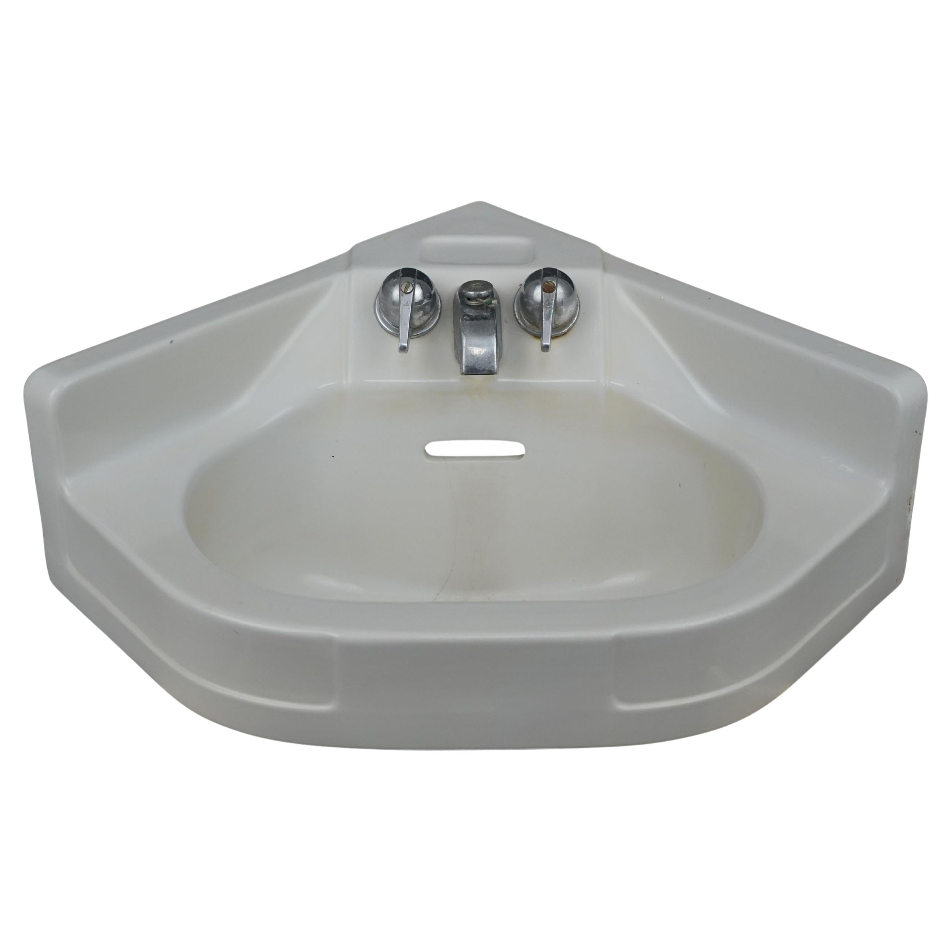 23.635 in. Crane Cornate White Corner Wall Sink For Sale
