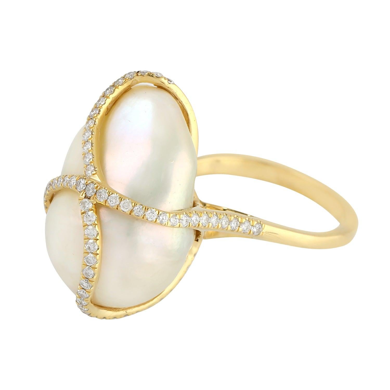 For Sale:  23.64 Carat Pearl Diamond 18 Karat Gold Ring 4