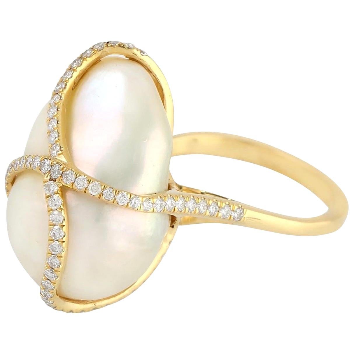 For Sale:  23.64 Carat Pearl Diamond 18 Karat Gold Ring