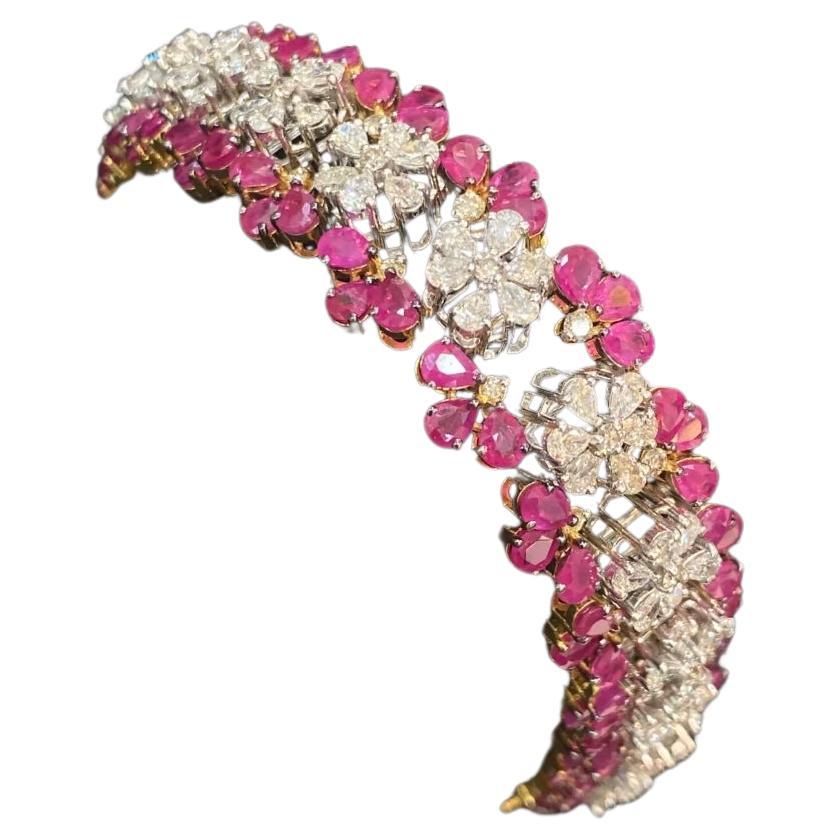 23,65 Karat natürliche Rubine  Goldarmband mit 7,40 Karat Diamanten