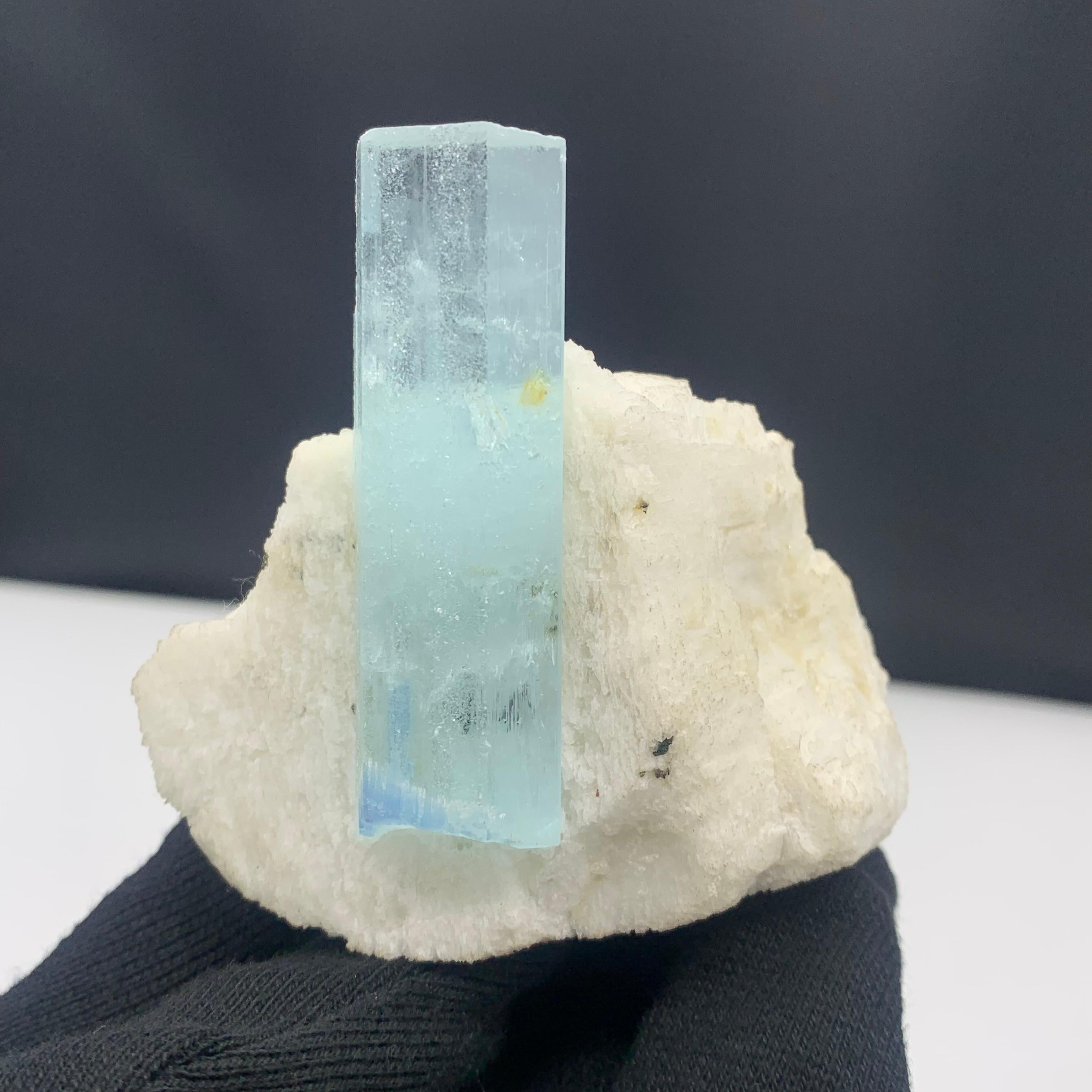 Rock Crystal 236.5 Gram Pretty Aquamarine Crystal On Feldspar From Shigar Valley, Pakistan  For Sale
