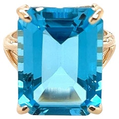 Vintage 23.66 Carat Blue Topaz Ring In 14kt Gold 