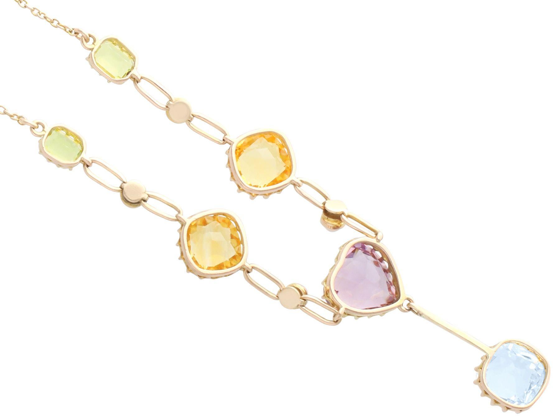 Collier d'aigue-marine de 2,36ct, de citrine de 3,72ct, d'améthyste de 2,10ct, de péridot et de perles Unisexe en vente