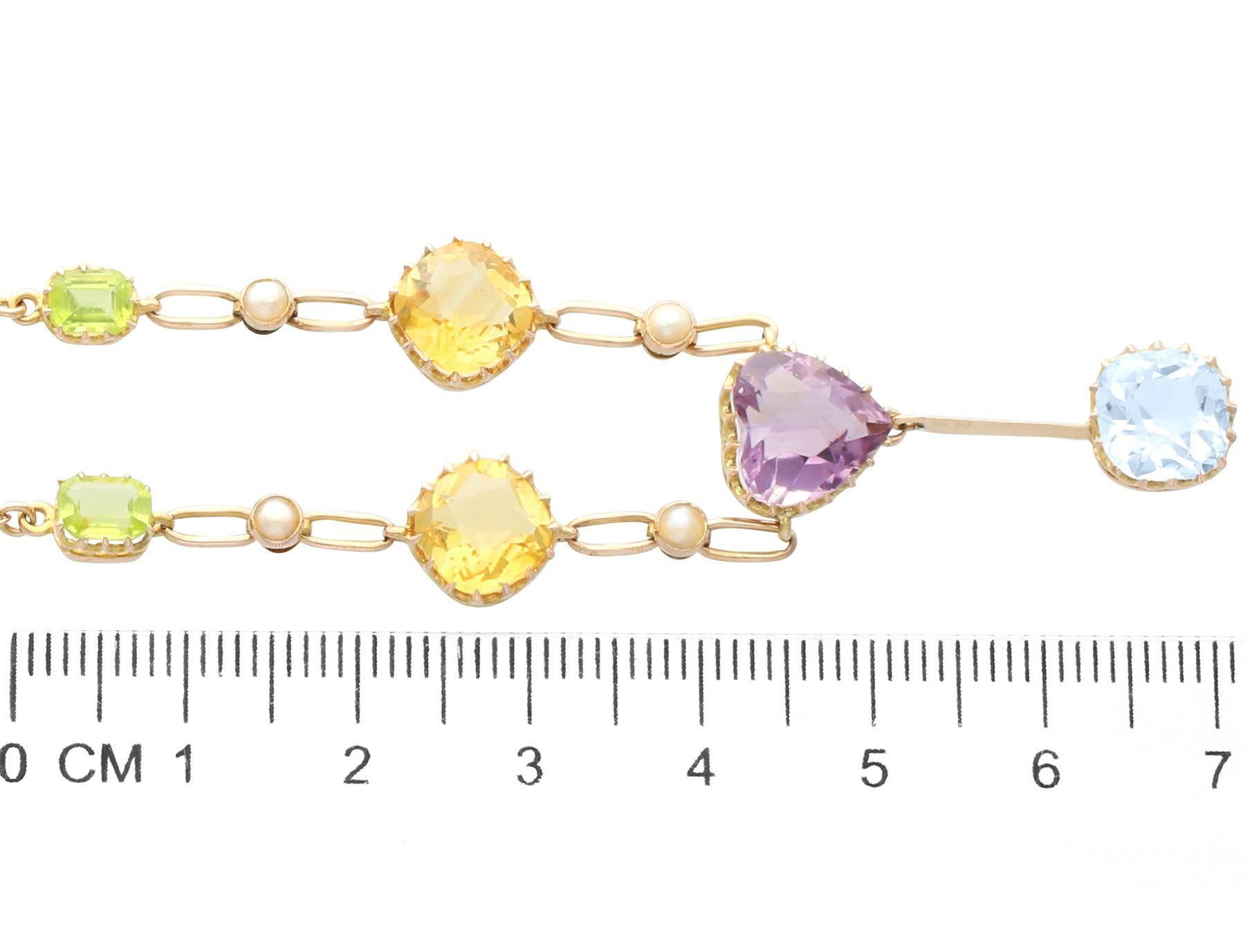 Women's or Men's 2.36ct Aquamarine, 3.72ct Citrine, 2.10ct Amethyst Peridot and Pearl Necklace For Sale
