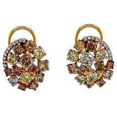 2,36 Karat gemischte Farbe Diamant-Cluster-Ohrringe 18k Gelbgold