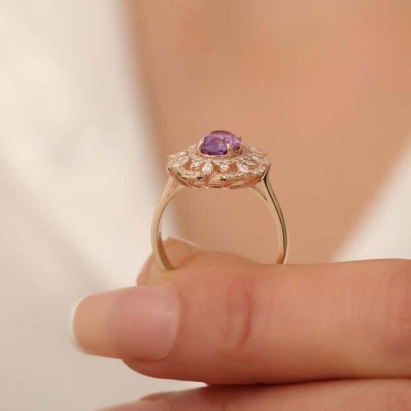 2,36 Karat unbehandelter rosa Saphir-Diamantring (Rundschliff) im Angebot