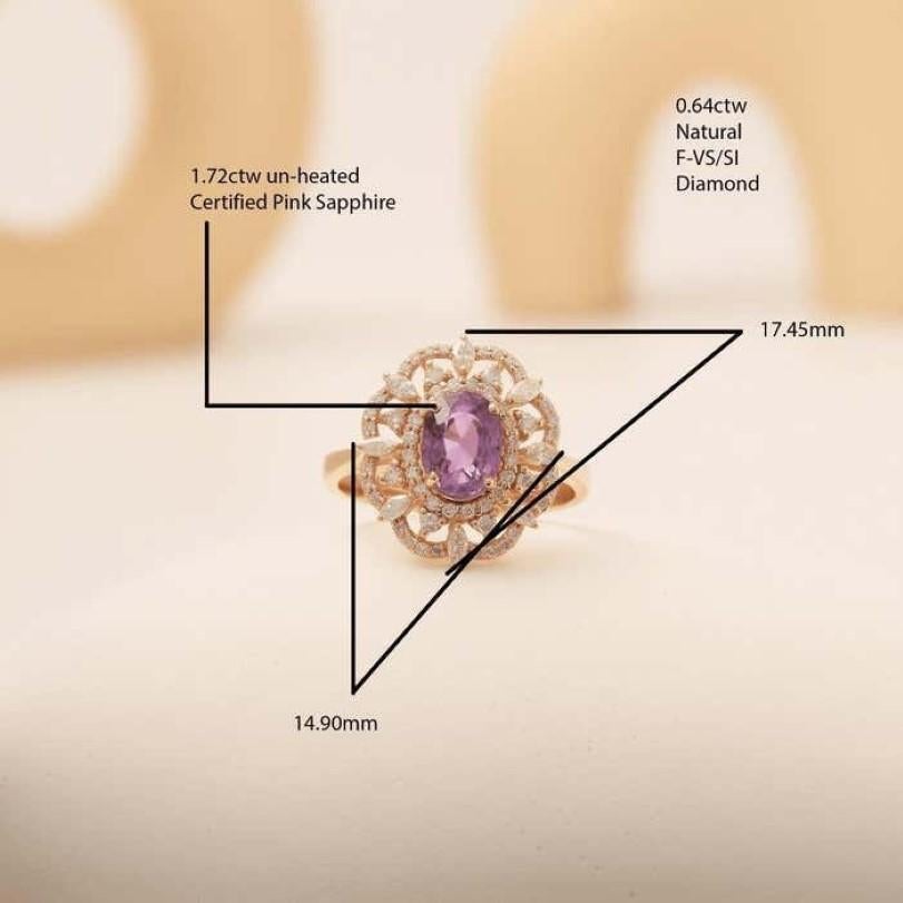 2,36 Karat unbehandelter rosa Saphir-Diamantring im Zustand „Neu“ im Angebot in Fatih, 34