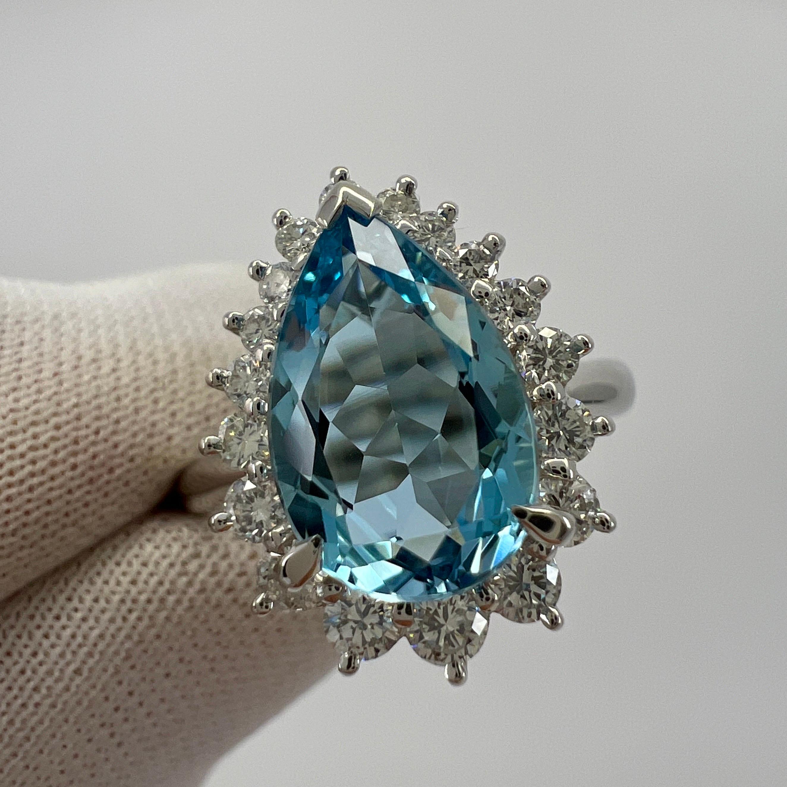 2,36 Karat Santa Maria Blauer Aquamarin Diamant Platin Birnenschliff Tropfenschliff Halo Ring 6