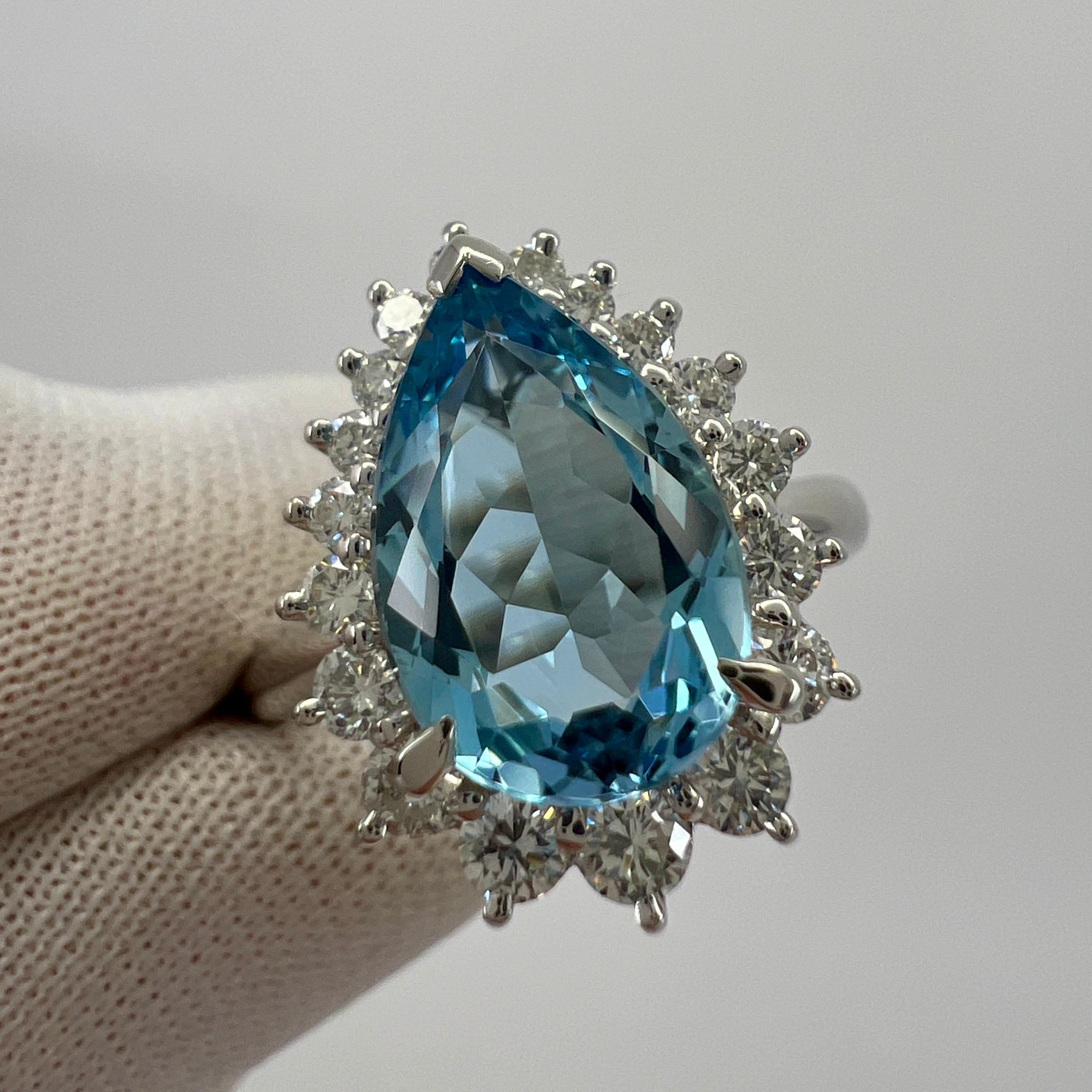 2,36 Karat Santa Maria Blauer Aquamarin Diamant Platin Birnenschliff Tropfenschliff Halo Ring 7