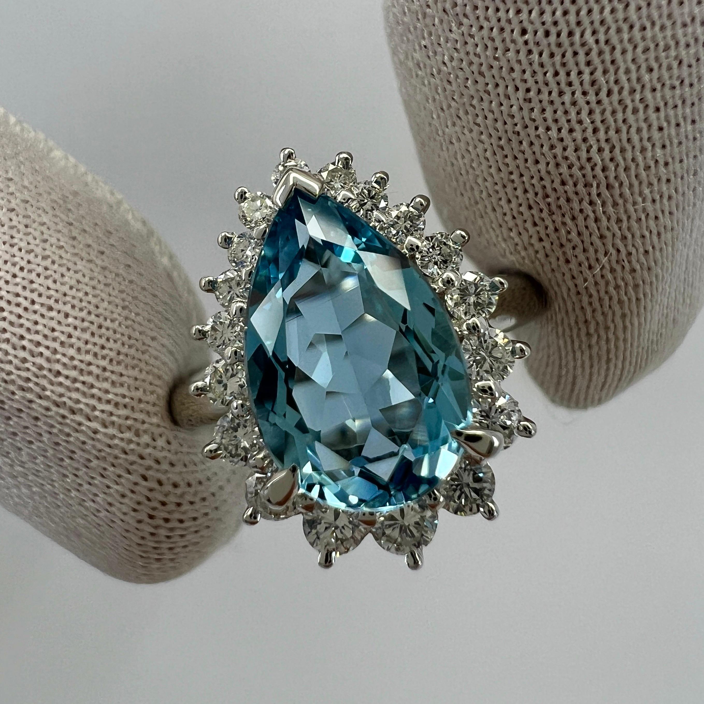 2,36 Karat Santa Maria Blauer Aquamarin Diamant Platin Birnenschliff Tropfenschliff Halo Ring im Zustand „Neu“ in Birmingham, GB