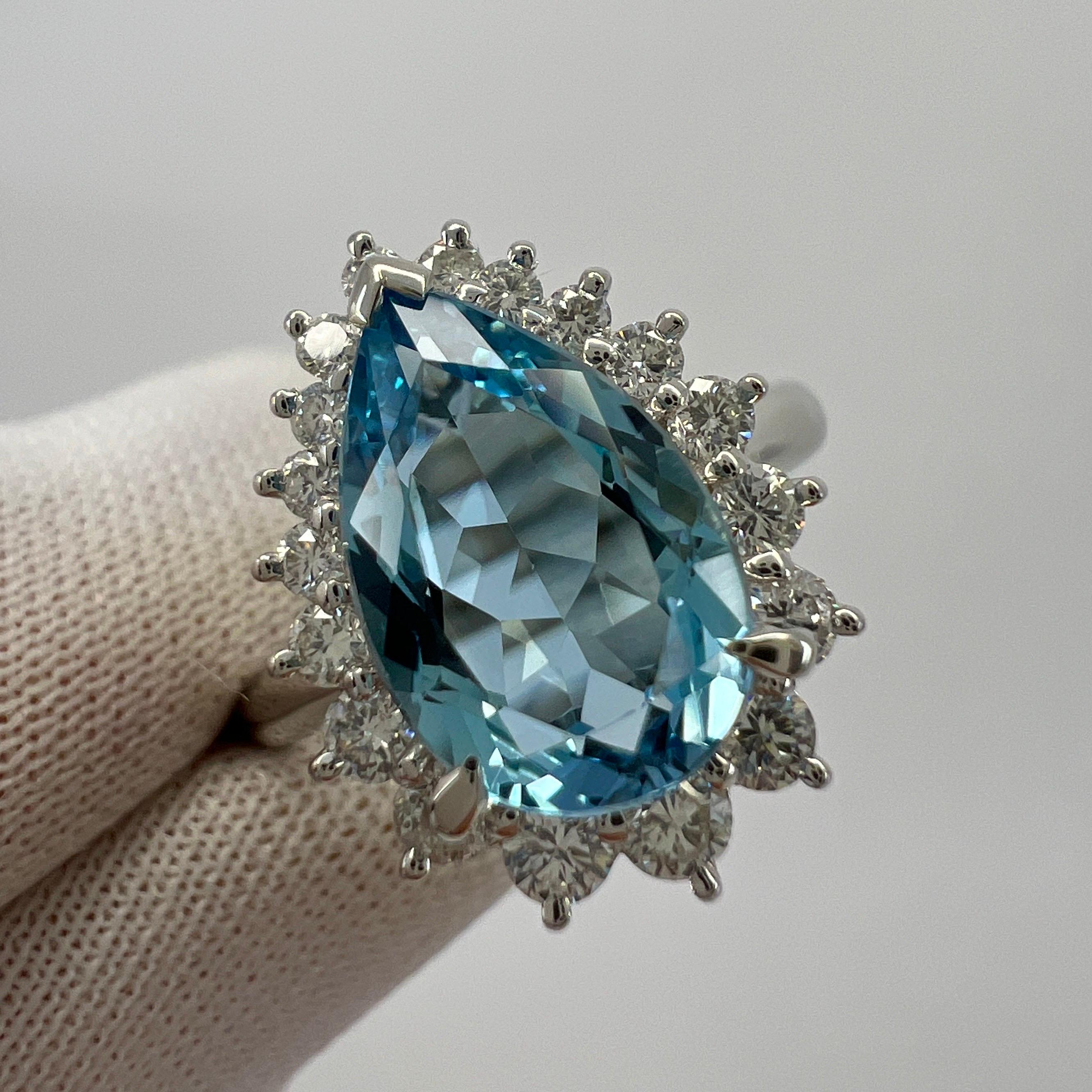 2,36 Karat Santa Maria Blauer Aquamarin Diamant Platin Birnenschliff Tropfenschliff Halo Ring für Damen oder Herren