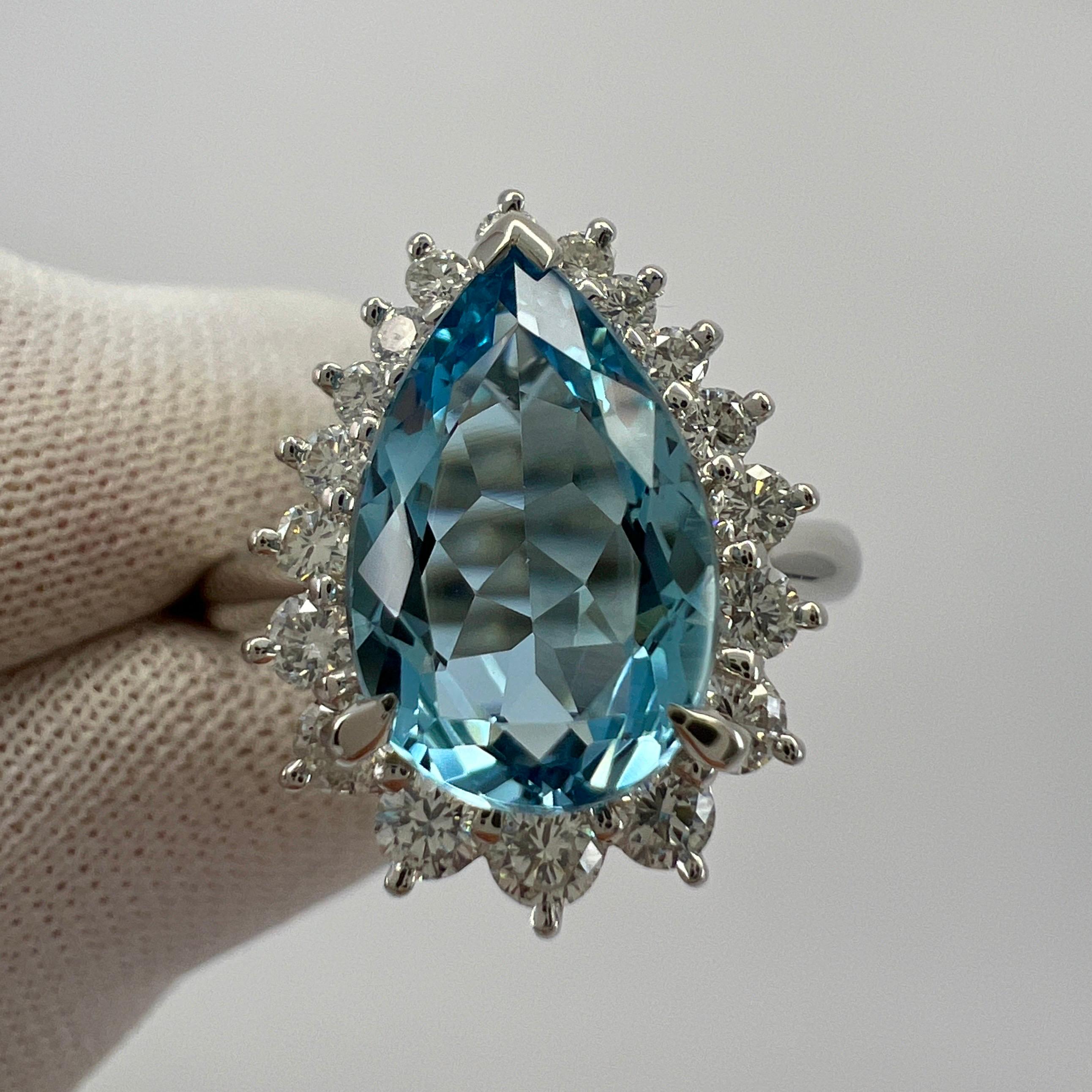 2,36 Karat Santa Maria Blauer Aquamarin Diamant Platin Birnenschliff Tropfenschliff Halo Ring 1