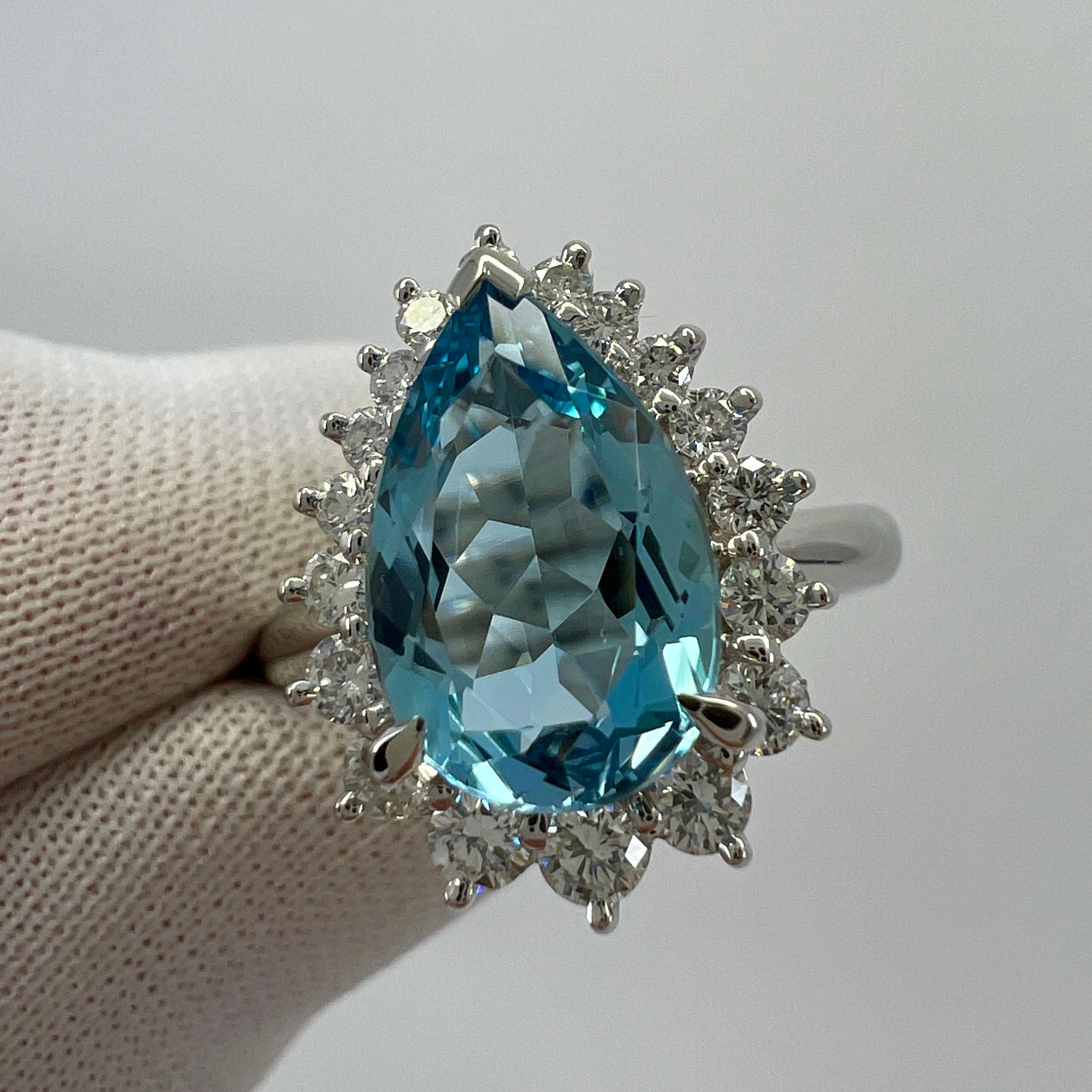 2,36 Karat Santa Maria Blauer Aquamarin Diamant Platin Birnenschliff Tropfenschliff Halo Ring 2
