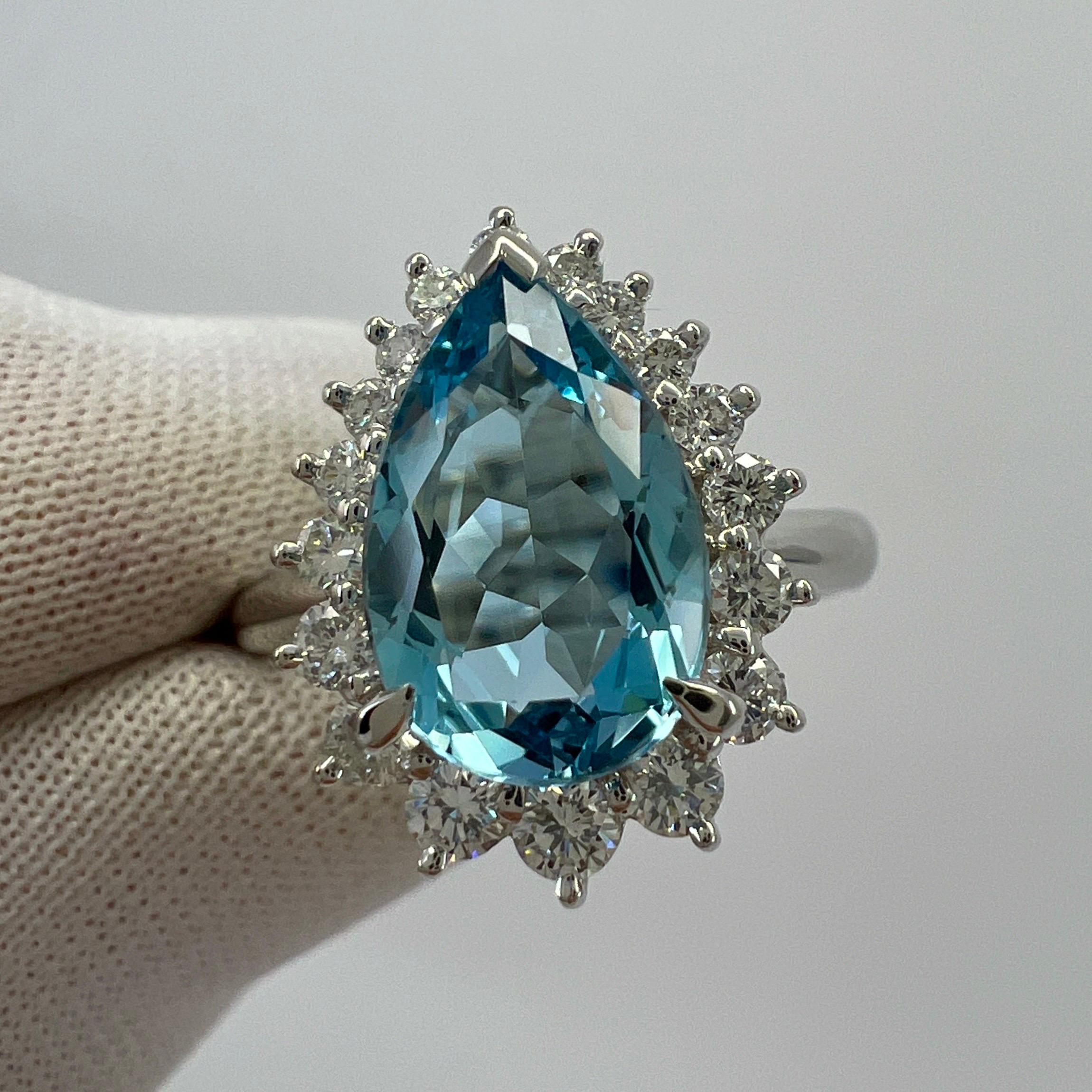 2,36 Karat Santa Maria Blauer Aquamarin Diamant Platin Birnenschliff Tropfenschliff Halo Ring 4