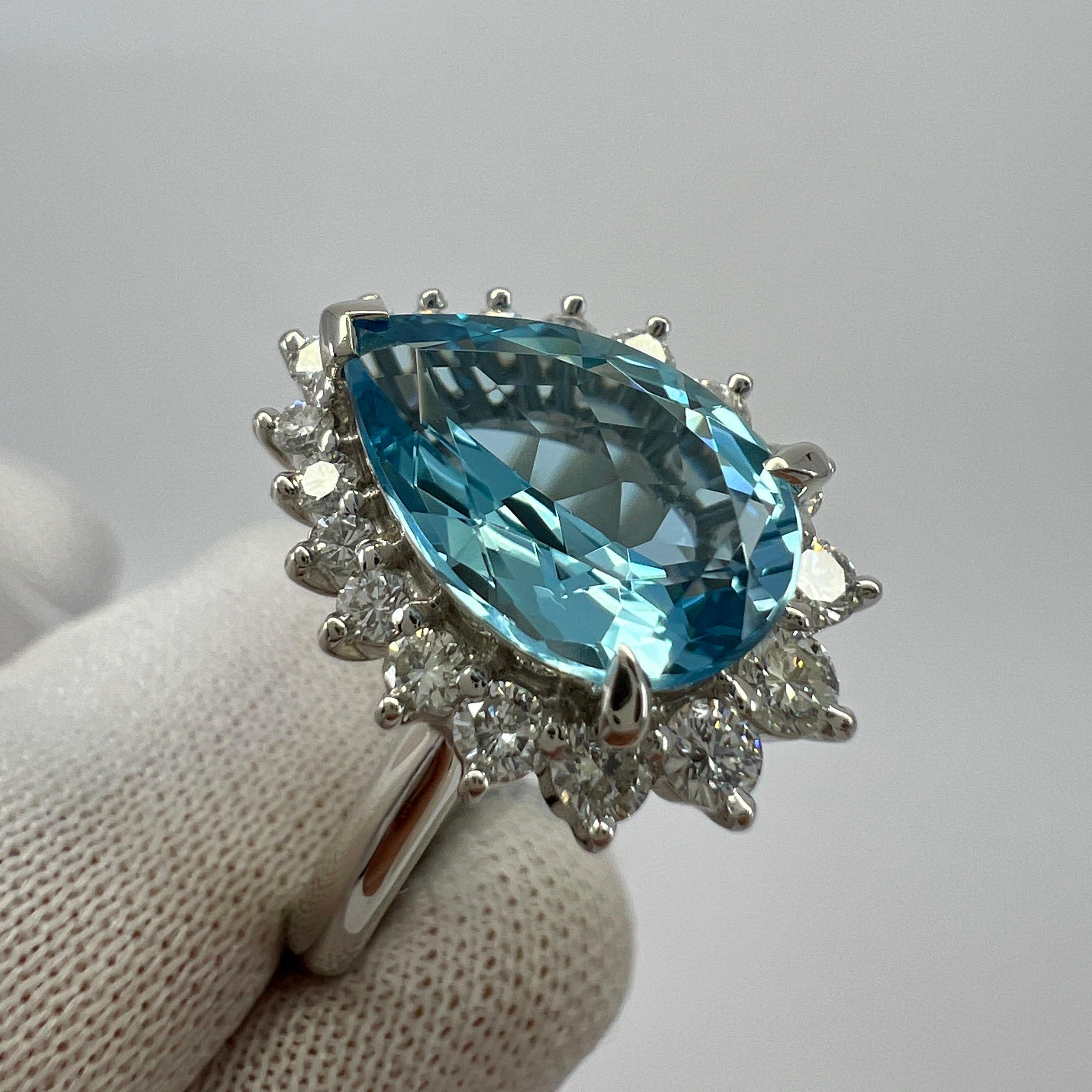 2,36 Karat Santa Maria Blauer Aquamarin Diamant Platin Birnenschliff Tropfenschliff Halo Ring 5