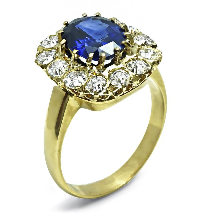 Oval Cut 2.36ct Sapphire 1.30ct Diamond Gold Ring For Sale