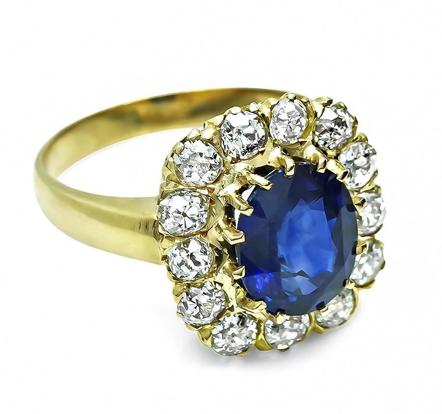 2.36ct Sapphire 1.30ct Diamond Gold Ring In Good Condition For Sale In New York, NY